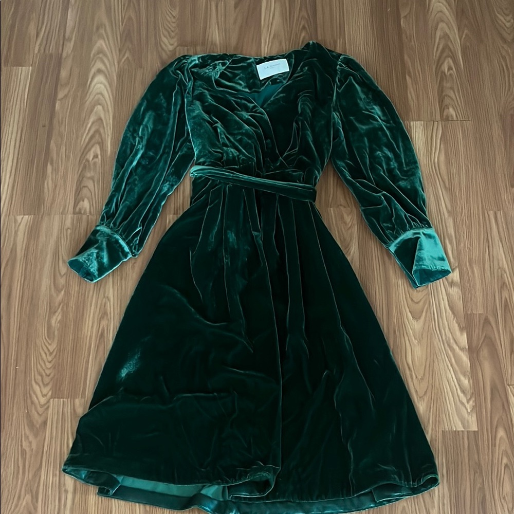 LK Bennett Deep Green Velvet Long Sleeve Dress